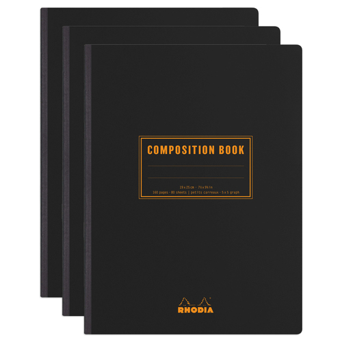 3PK Rhodia B5 Composition Book Ruled w/ Margin - Black