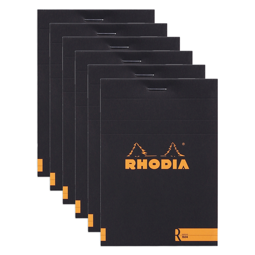 6PK Rhodia Premium R No.12 Top Stapled Pocket Notepad Plain - Black