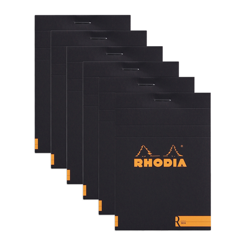 6PK Rhodia Premium R No.12 Top Stapled Pocket Notepad Ruled - Black