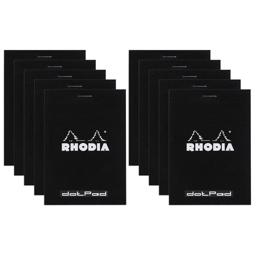 10PK Rhodia No.12 Top Stapled Pocket Notepad Dot Grid - Black