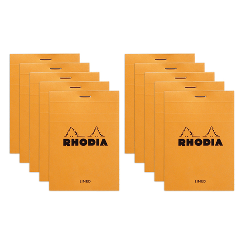 10PK Rhodia No.12 Top Stapled Pocket Notepad Ruled - Orange