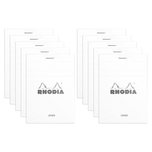 10PK Rhodia No.12 Top Stapled Pocket Notepad Ruled - White