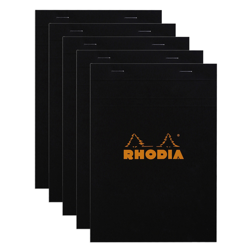 5PK Rhodia No.16 Top Stapled A5 Notepad 5x5 Grid - Black