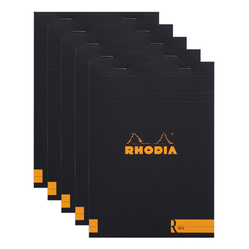 5PK Rhodia Premium R No.16 Top Stapled A5 Notepad Ruled - Black