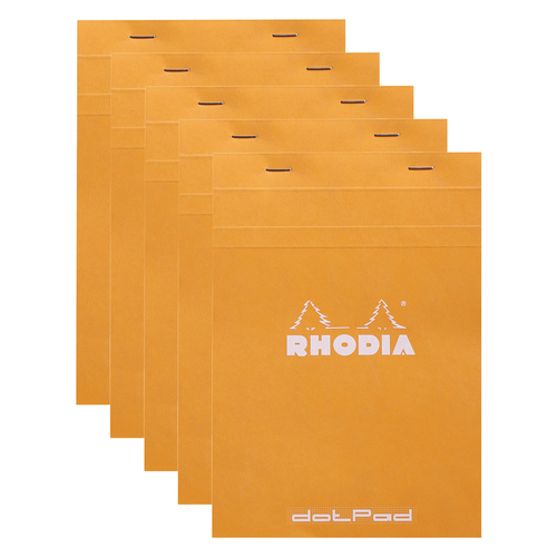 5PK Rhodia No.16 Top Stapled A5 Notepad Dot Grid - Orange