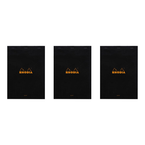 3PK Rhodia No.18 Top Stapled A4 Notepad Plain - Black