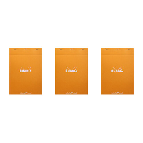 3PK Rhodia No.18 Top Stapled A4 Notepad 5x5 Grid - Orange