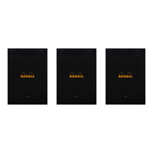 3PK Rhodia No.18 Top Stapled A4 Notepad Ruled w/ Margin - Black