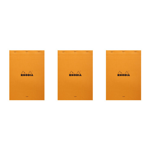 3PK Rhodia No.18 Top Stapled A4 Notepad Ruled w/ Margin - Orange