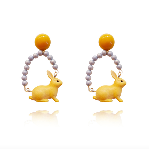 Culturesse Aaliyah 75mm Artsy Rabbit Hoop Earrings For Pierced Ears - Yellow