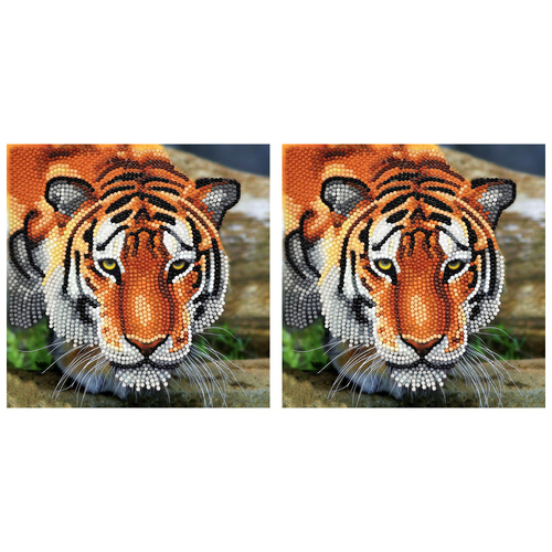 2x Craft Buddy Tiger Crystal Art Card 18x18cm Kids/Family 8y+