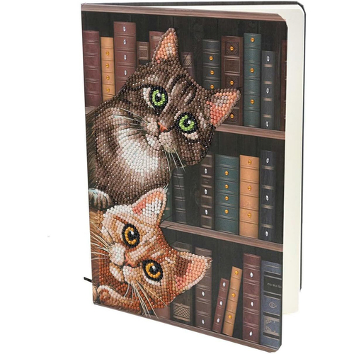 Craft Buddy Crystal Art Notebook 50-Pages Cats In The Library 18x26cm 8y+