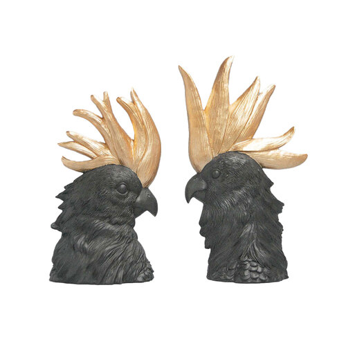 White Moose Resin Crested Cockatoo Home Decor Set Black/Gold