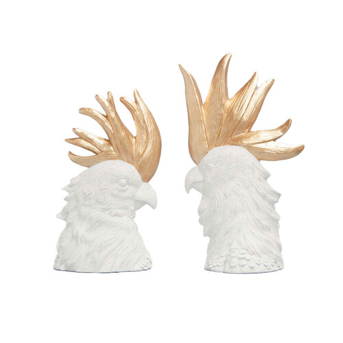 White Moose Resin Crested Cockatoo Home Decor Set White/Gold