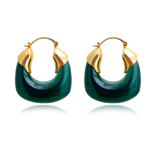 Culturesse Ilona Artsy 31mm Resin Hoop Earrings - Emerald Green