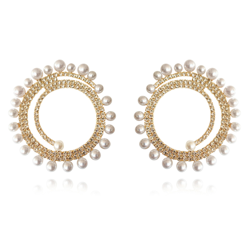 Culturesse Mirabella Catwalk 73mm Diamante Statement Earrings - Gold