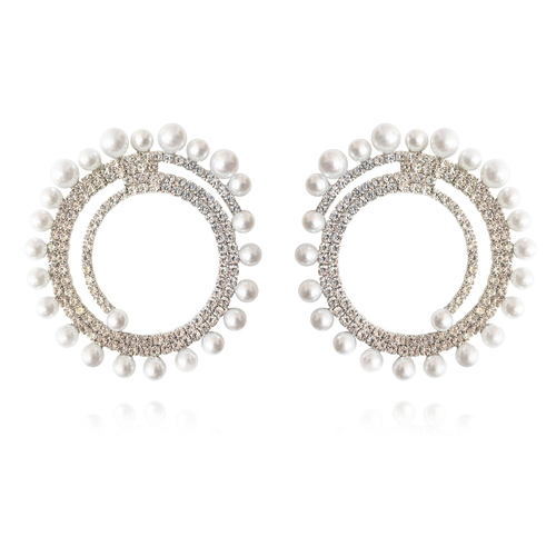 Culturesse Mirabella Catwalk 73mm Diamante Statement Earrings - Silver