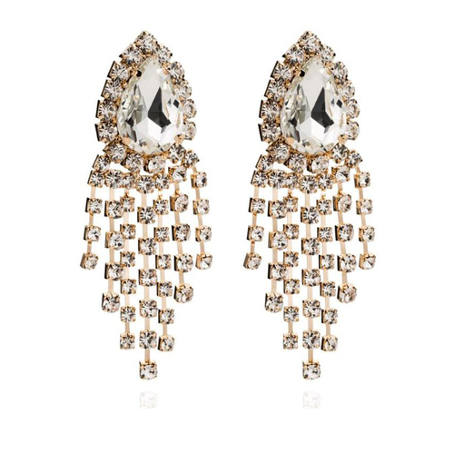 Culturesse Rayne 10cm Diamante Earrings For Pierced Ears - Gold