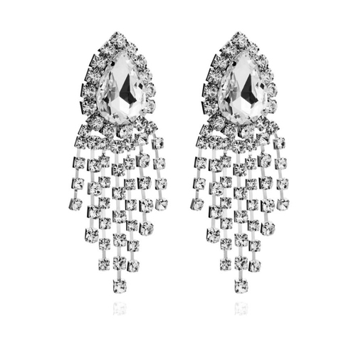 Culturesse Rayne 10cm Diamante Earrings For Pierced Ears - Silver