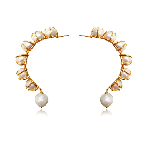 Culturesse Francine 6cm 24K Pearl Earrings For Pierced Ears - Pure Gold
