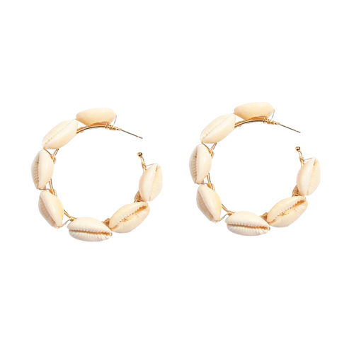 Culturesse Evie 70mm Shell Fashion Hoop Earrings - Beige