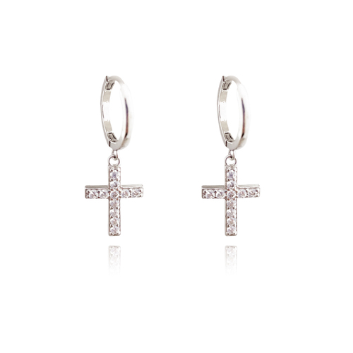 Culturesse Halo 30mm Cross Fashion Drop Earrings - Silver