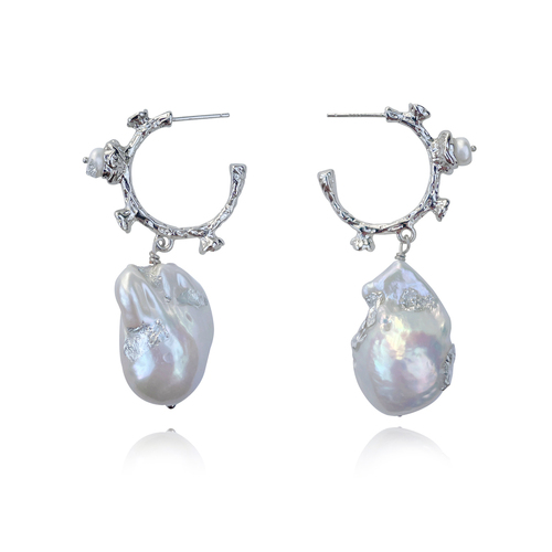 Culturesse Francoise 48mm Baroque Pearl Drop Earrings For Pierced Ears - Silver