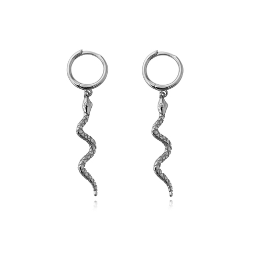 Culturesse Bambie 37mm Serpent Drop Earrings - Silver