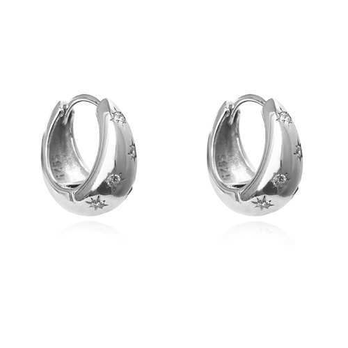 Culturesse Adalyn 15mm Star-Engraved Chunky Hoop Earrings - Silver