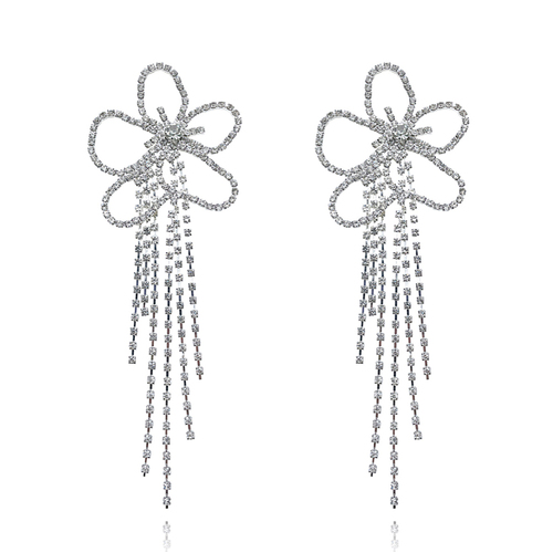 Culturesse Augustin Catwalk 168mm Tassel Drop Flower Earrings - Silver