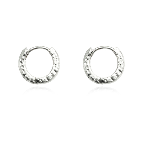 Culturesse Edda 12mm Textured Dainty Sleeper Hoop Earrings - Silver