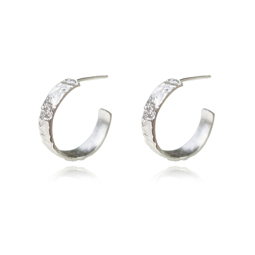 Culturesse Isador Textured 17mm Deco Hoop Earrings - Silver