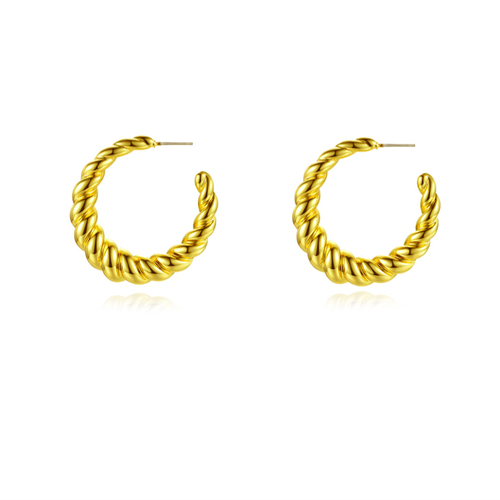 Culturesse Valencia 22K Twisted 30mm Croissant Earrings - Gold