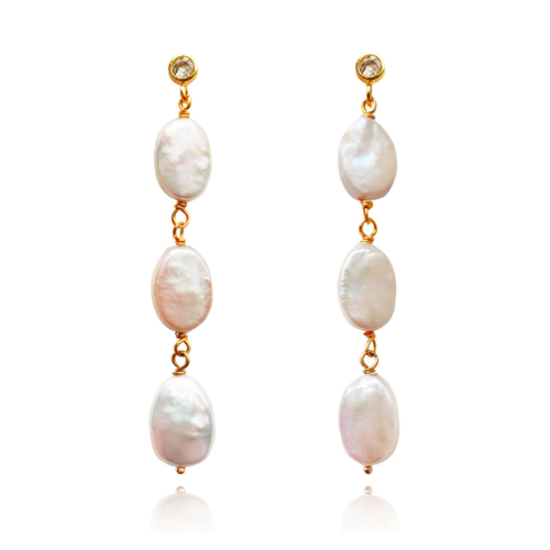 Culturesse Starling 74mm 24K Freshwater Pearl Drop Earrings For Pierced Ears - Pure GLD