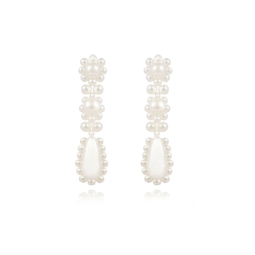 Culturesse Raelle Vintage 60mm Beaded Earrings - Pearly White