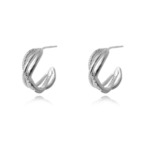 Culturesse Ciara 15mm Tri Curve Hoop Earrings - Silver