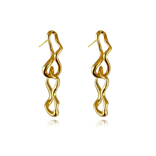 Culturesse Gisela 30mm Twin Sculpture Line Drop Earrings - Gold Vermeil