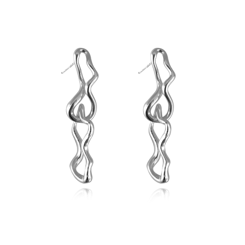 Culturesse Gisela 30mm Twin Sculpture Line Drop Earrings - Silver