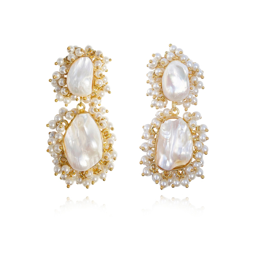 Culturesse Amour 26mm 22K Twin Baroque Pearl Bouquet Earrings For Pierced Ears - Gold