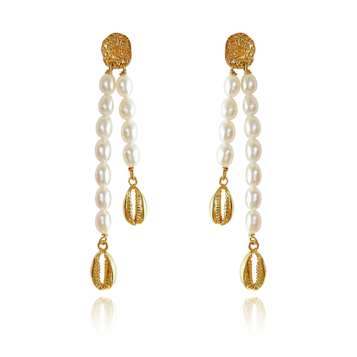 Culturesse Calliope 9cm 24K Freshwater Pearl Drop Earrings For Pierced Ears - Pure Gold