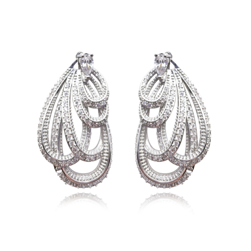 Culturesse Alora Glamour Ready 35mm Zircon Drop Loop Earrings - Silver