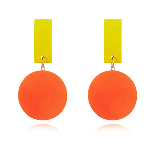 Culturesse Mani Geo 83mm Oversized Wood Craft Earrings - Orange/Yellow