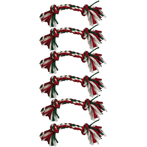 6PK Paw Play Christmas Stretch Rope Bone Dog Chew Toy 21cm