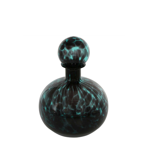 Belle Jasper Glass Bottle Round Verdigris Home Decor 28.5cm - Blue