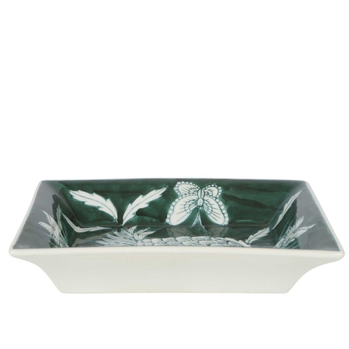 Belle Thistle Porcelain Trinket Dish Rectangle 20x16cm - Green/White