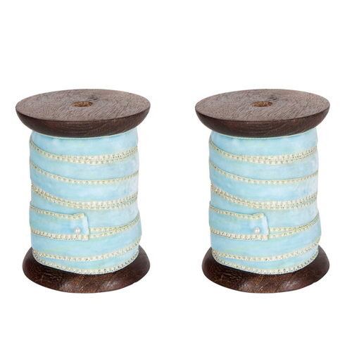 2PK Belle Gilt Edge Velvet Ribbon Roll Craft Stationery 10m - Light Blue