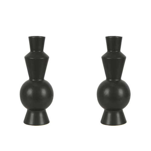 2PK Belle Amira Porcelain Flower Vase Decor 30cm - Black