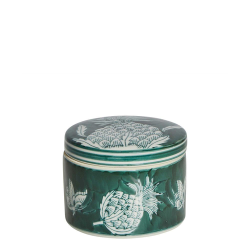 Belle Thistle Porcelain Jar w/ Lid Small 12x9cm - Green