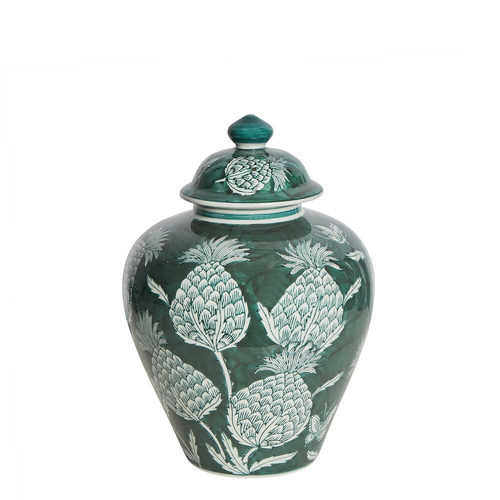 Belle Thistle Porcelain Ginger Jar w/ Lid Small 32x23cm - Green