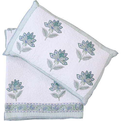 LVD Cotton Bedspread/Quilt w/ 2 Pillow Shams Set 220x260 - Blue Sage